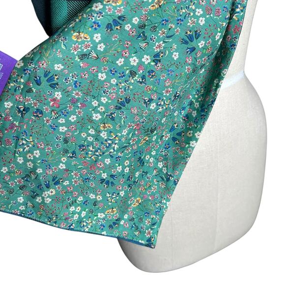 LOULLY MAKES DESIGNS Plaid Floral Wool Cotton Reversible Scarf Blue Green - Picture 3 of 6